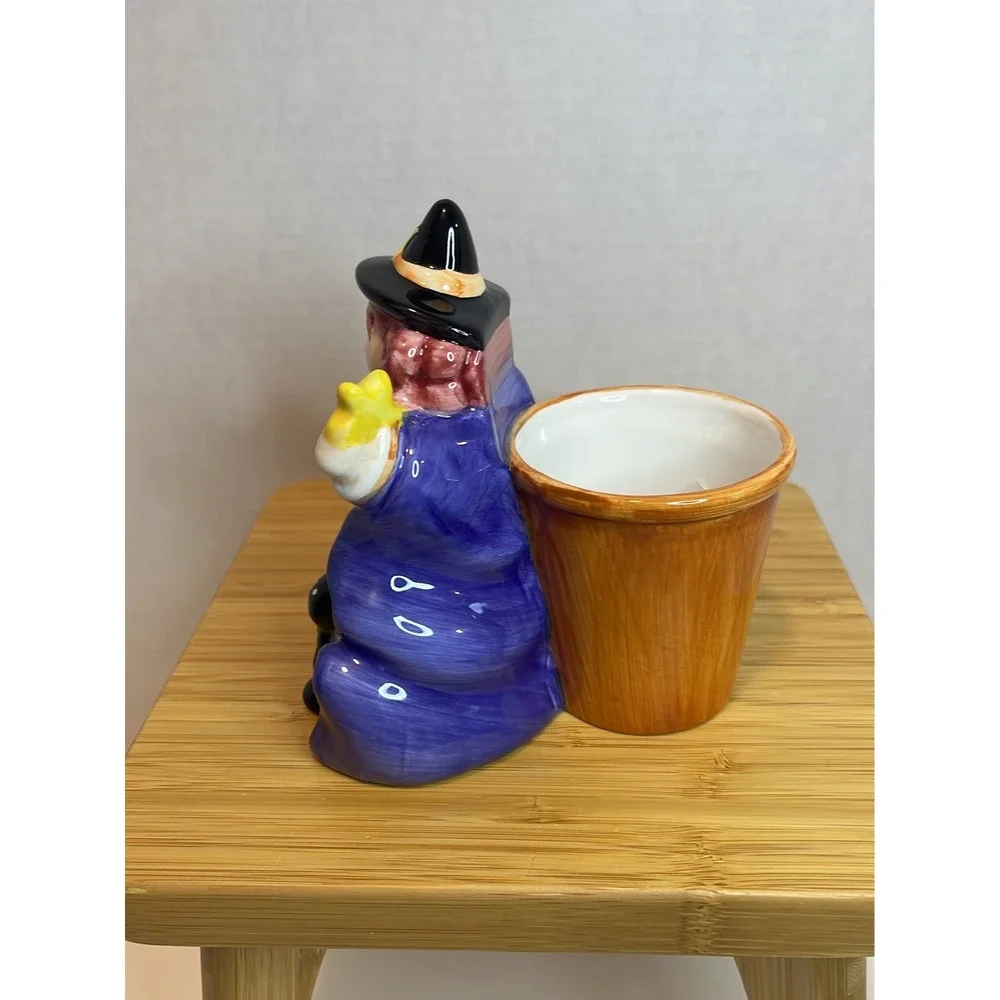 Vintage Whole Home Ceramic Witch with Black Cat‎ Tealight Holder with Tealight